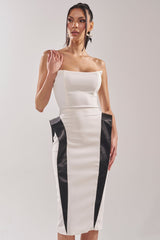 CHIC AND SOPHISTICATED STRUCTURED MIDI DRESS IN WHITE