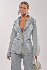 LIGHTS OUT RHINESTONE DENIM BLAZER