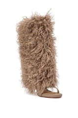 Azalea Wang CLOUD NINE TAUPE FUR OPEN TOE BOOT