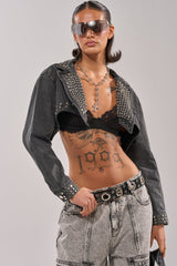WATERFALL FRINGE CROPPED DENIM JACKET