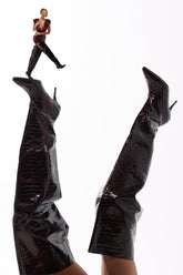 AZALEA WANG HALINA BURGUNDY CROC STILETTO BOOT