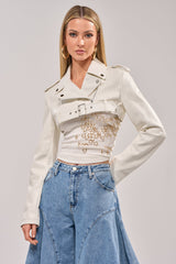 HARLEY LUXE ULTRA CROP MOTO IN WHITE