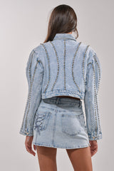 EXTRA EXTRA EMBELLISHED DENIM JACKET IN LIGHT BLUE