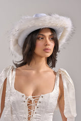 LETS RIDE FAUX FUR TRIM COWBOY HAT