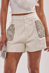 DANCE THE NIGHT AWAY FAUX LEATHER SHORT IN WHITE