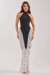 OUT FOR THE NIGHT MOCK NECK MAXI DRESS IN POLKA DOT