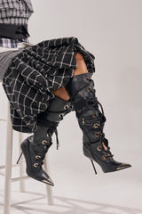 AKIRA GOLD PANTOUM BLACK PU HARDWARE BOOT