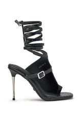 AZALEA WANG PREVIA BLACK CHROME STILETTO LACE UP SANDAL