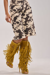 AZALEA WANG SAMEYANA MUSTARD FRINGE AND METAL STILETTO GLADIATOR SANDAL