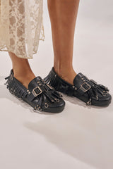 AZALEA WANG SEVYN BLACK WITH SILVER HARDWARE FLAT LOAFER