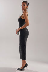 CLASSY BUT SASSY RHINESTONE MIDI DRESS IN BLACK
