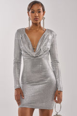 TOO HOT TO HANDLE RHINESTONE MINI DRESS IN SILVER