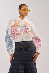 BEEN AROUND THE BLOCK EMBROIDERED BOMBER