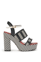 AZALEA WANG TESERA BLACK WHITE PLATFORM WOVEN SANDAL