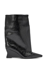 AZALEA WANG VINCI BLACK PU PRINT WEDGE BOOTIE