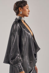 MELINIA METALLIC DRAPE BLOUSE