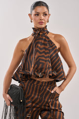 INTO THE WILD ZEBRA HALTER NECK BLOUSE