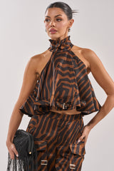 INTO THE WILD ZEBRA HALTER NECK BLOUSE