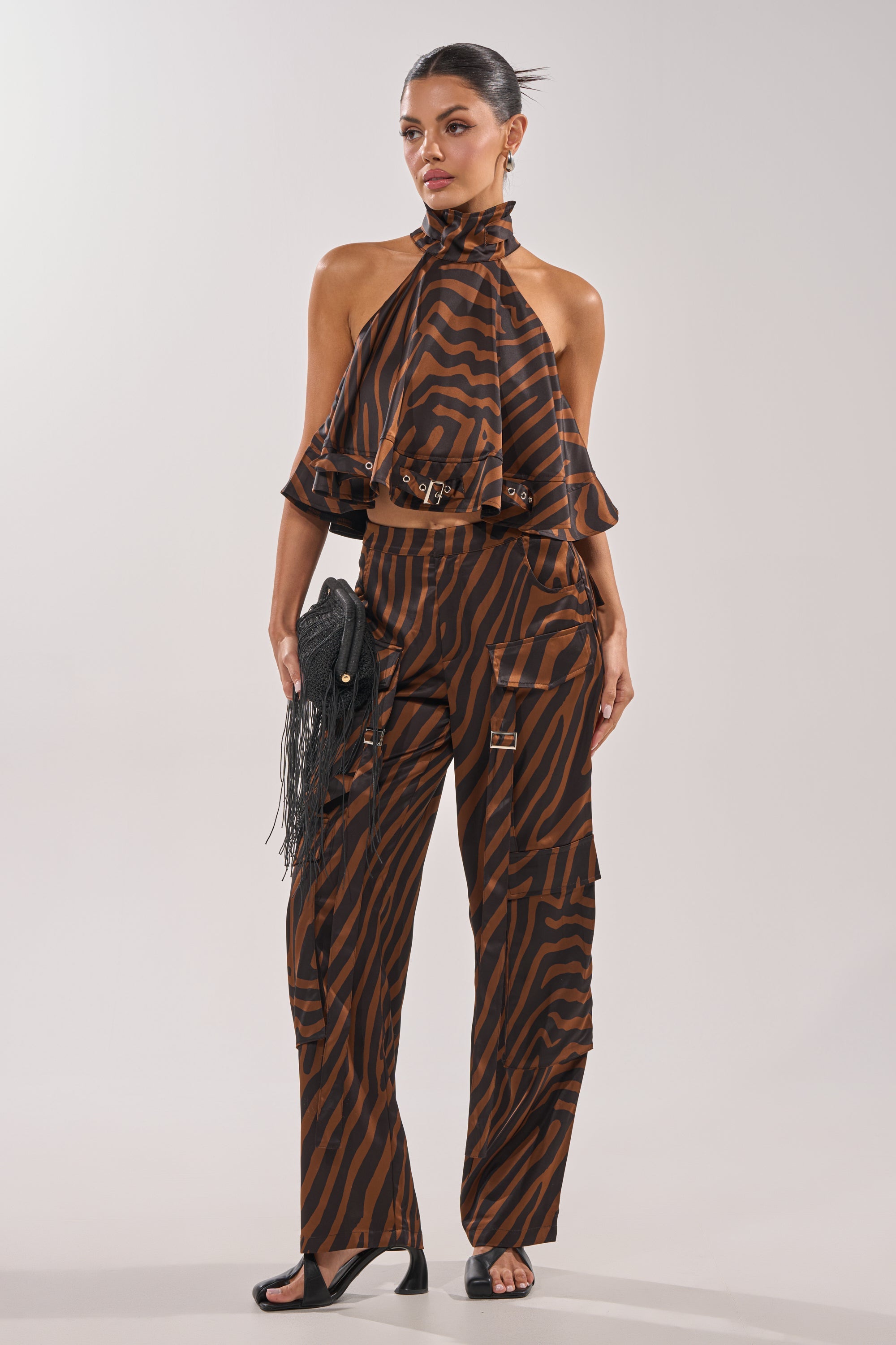 INTO THE WILD ZEBRA HALTER NECK BLOUSE