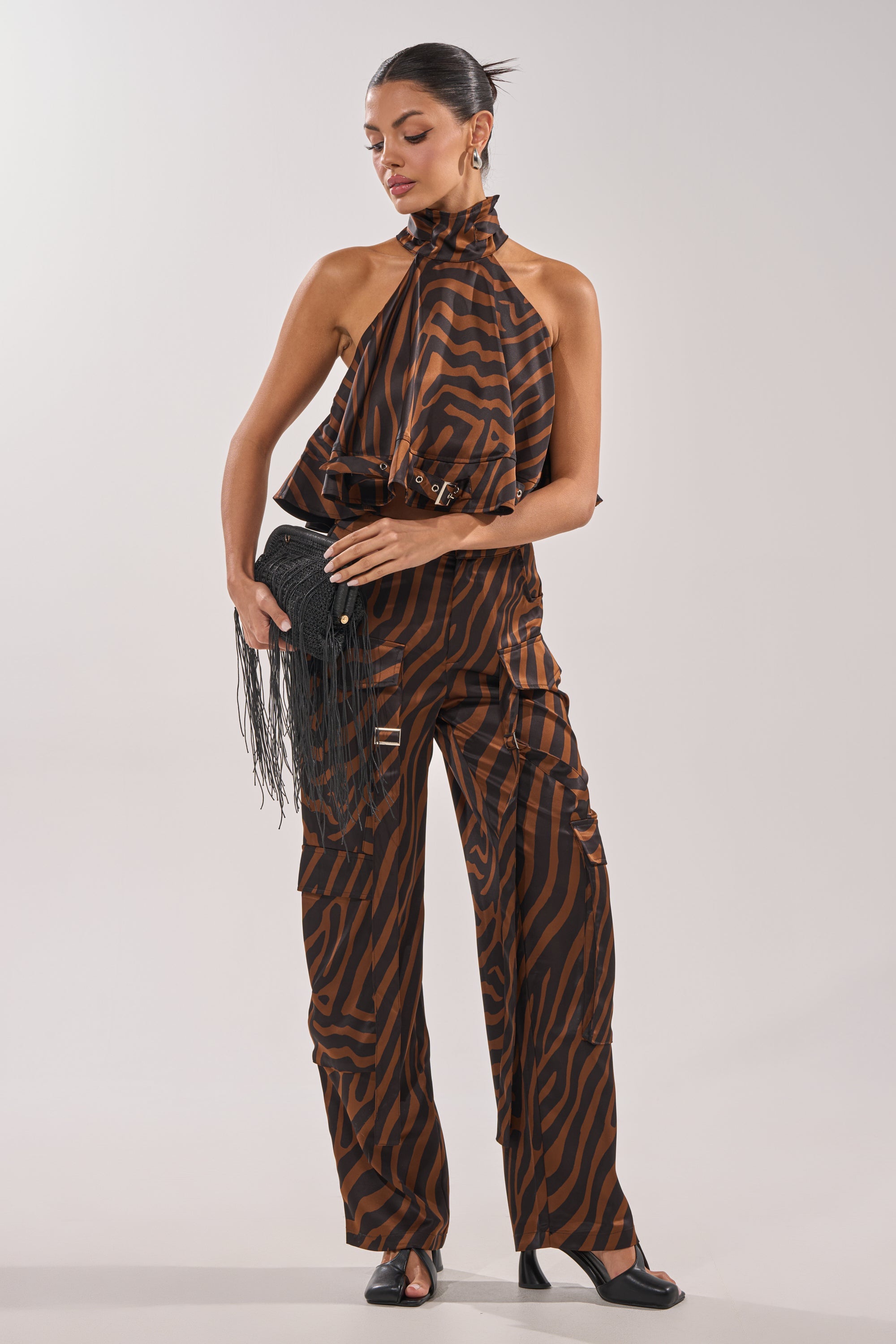 INTO THE WILD ZEBRA HALTER NECK BLOUSE