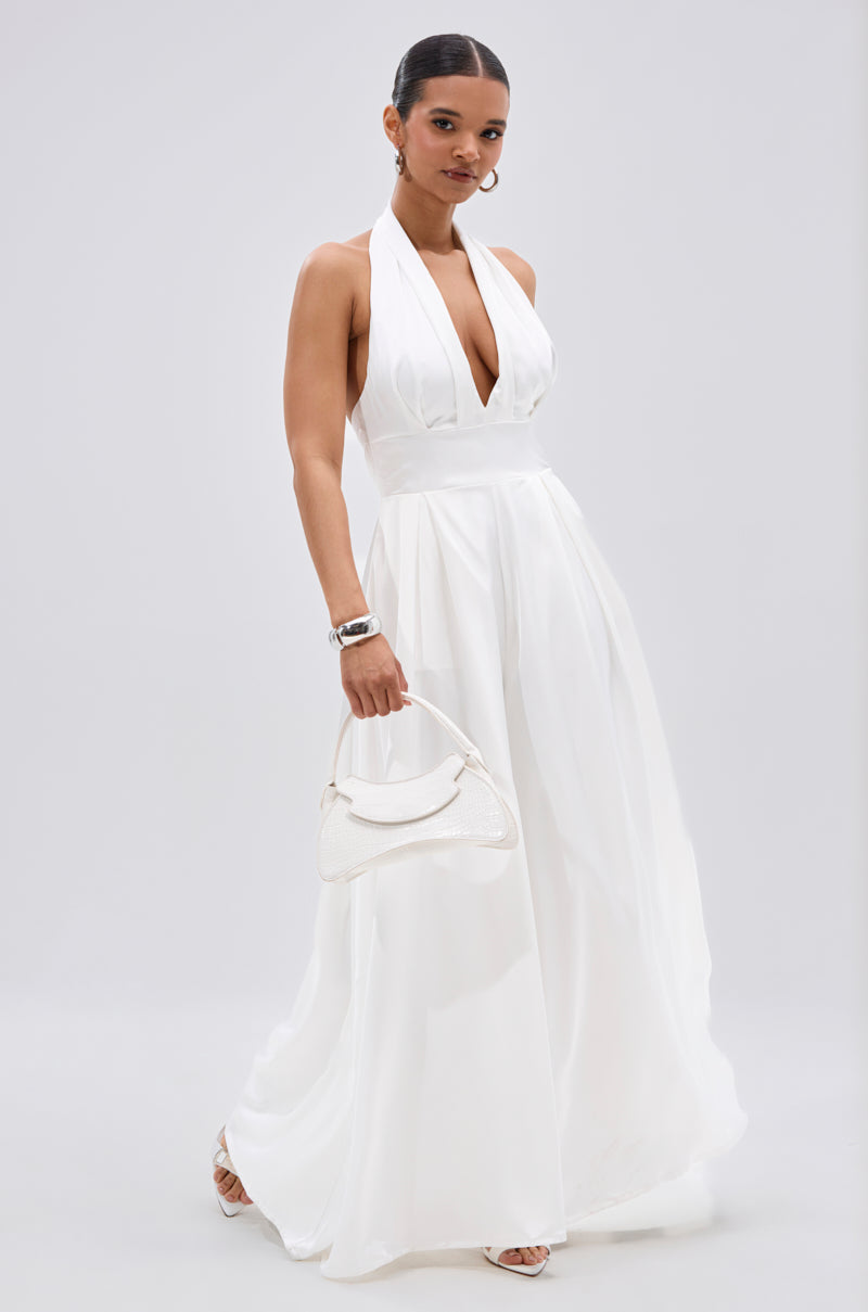 UNFORGETTABLE SATIN JUMPSUIT IN WHITE
