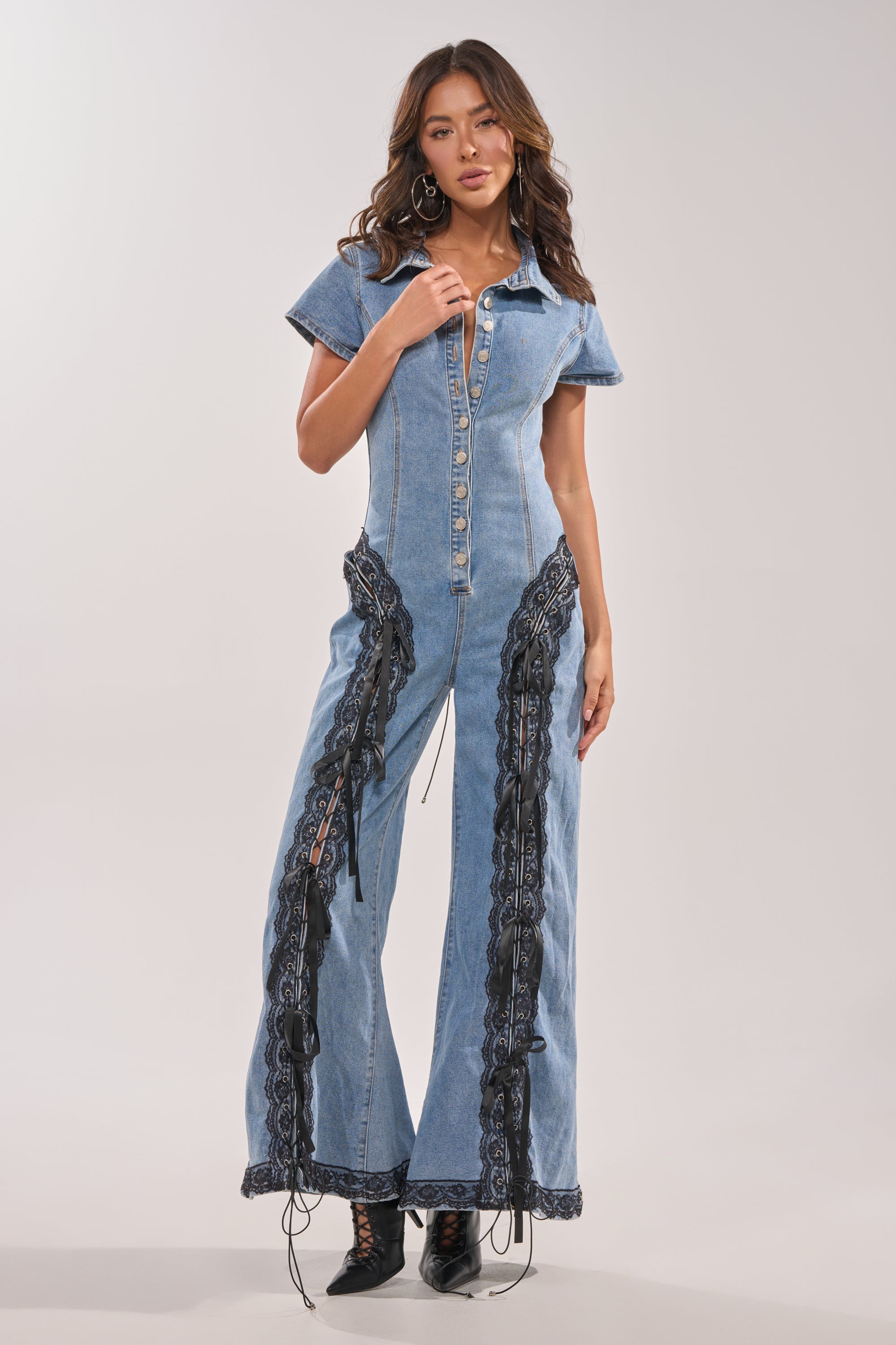 DIXIE LACE DENIM JUMPSUIT