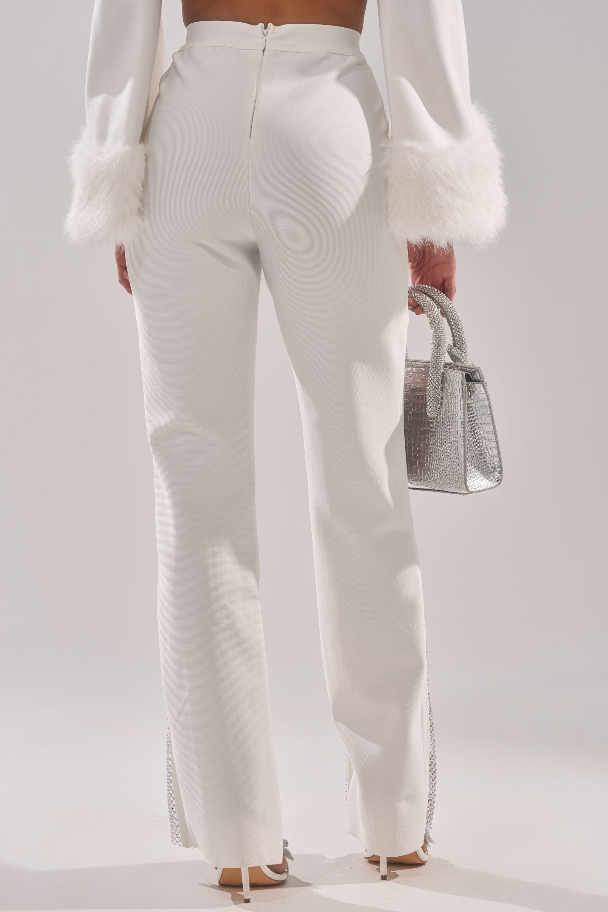PALMER BANDAGE TROUSER WITH RHINESTONE MESH