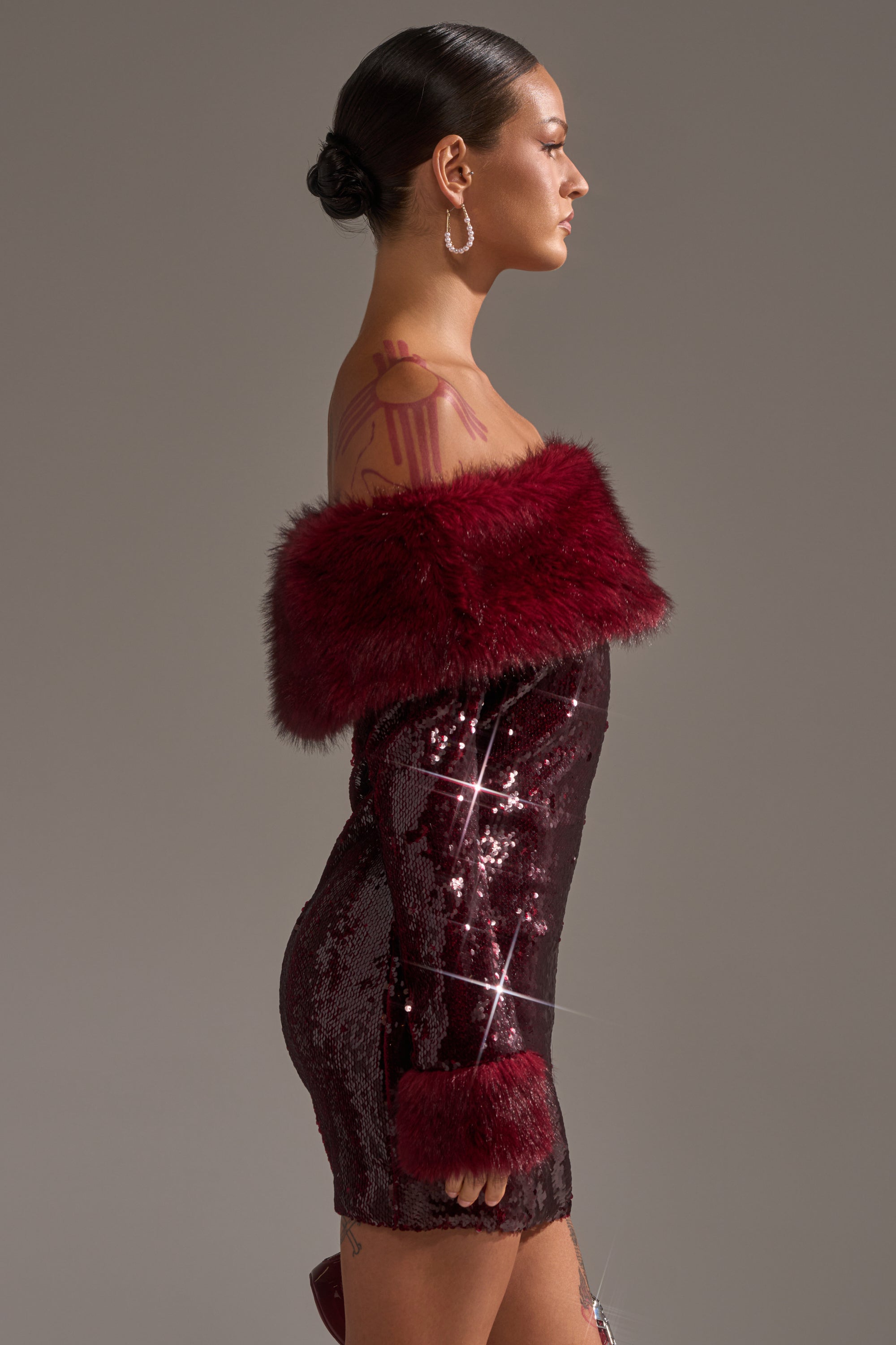 BABY IT'S COLD OUTSIDE FUR TRIM SEQUIN MINI DRESS