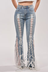 LOVE ME LIKE THAT LACE UP FLARE DENIM