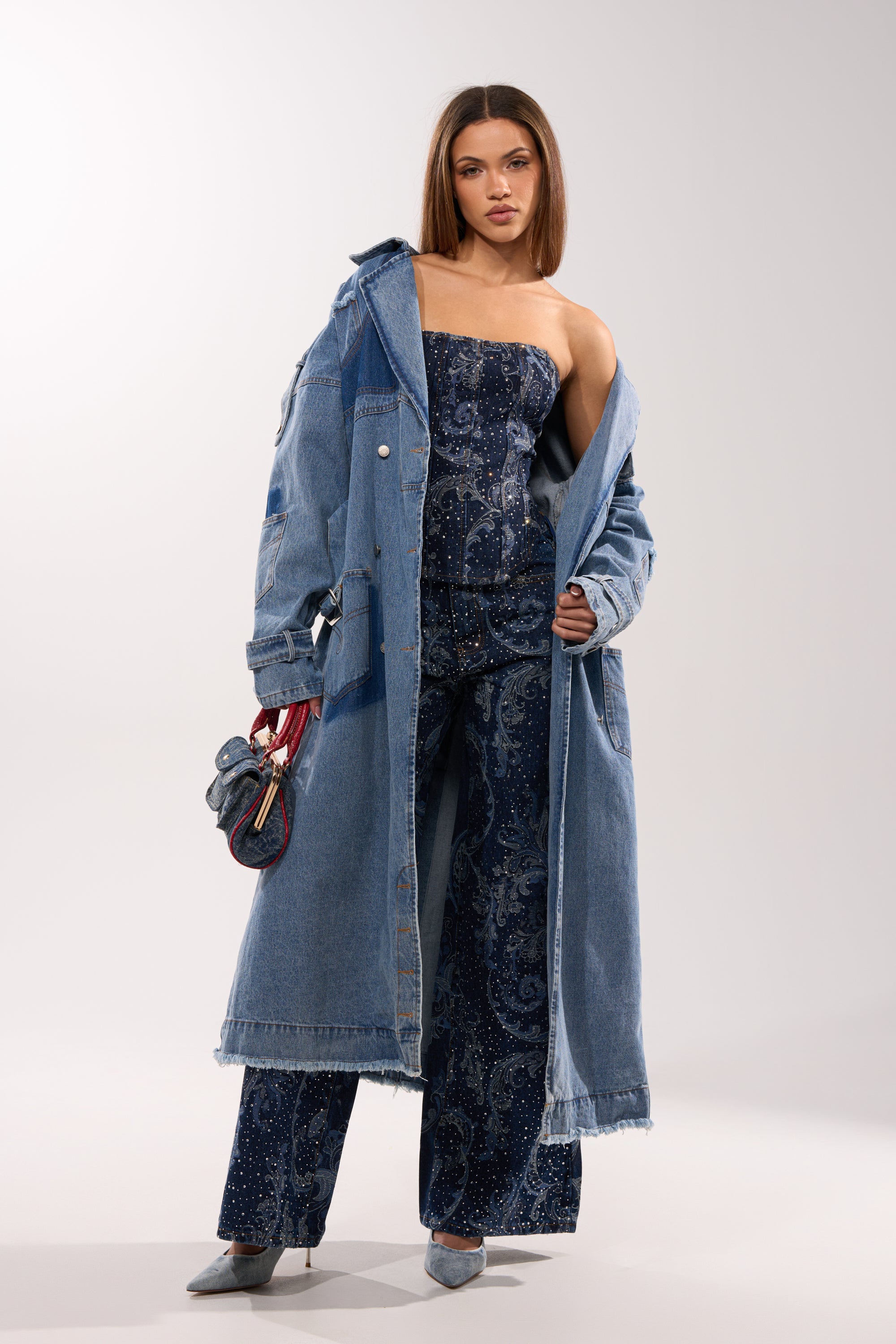 ELEVATED WIDE LEG DENIM WITH RHINESTONES