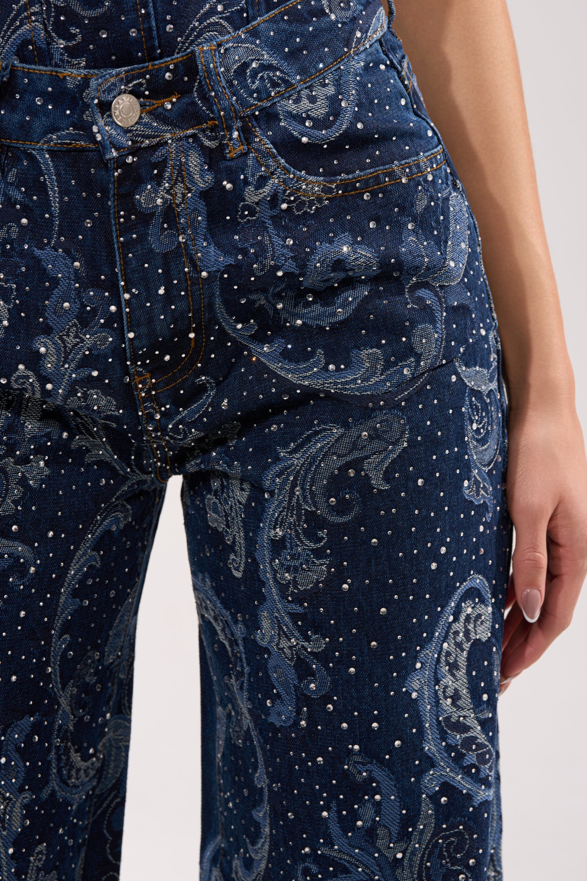 ELEVATED WIDE LEG DENIM WITH RHINESTONES