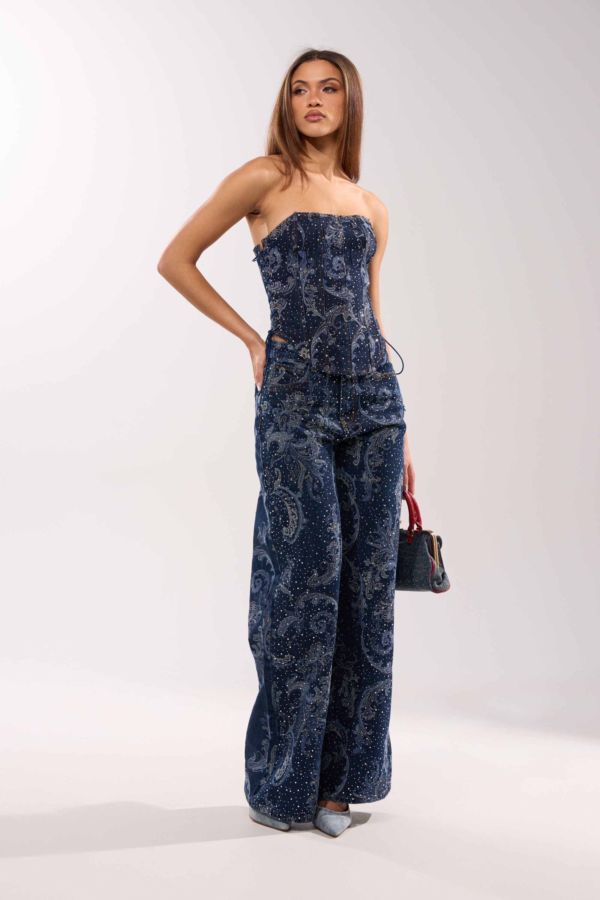 ELEVATED DENIM CORSET WITH RHINESTONES