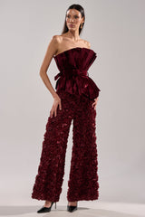 ROSE PETALS WIDE LEG TROUSER IN BURGUNDY