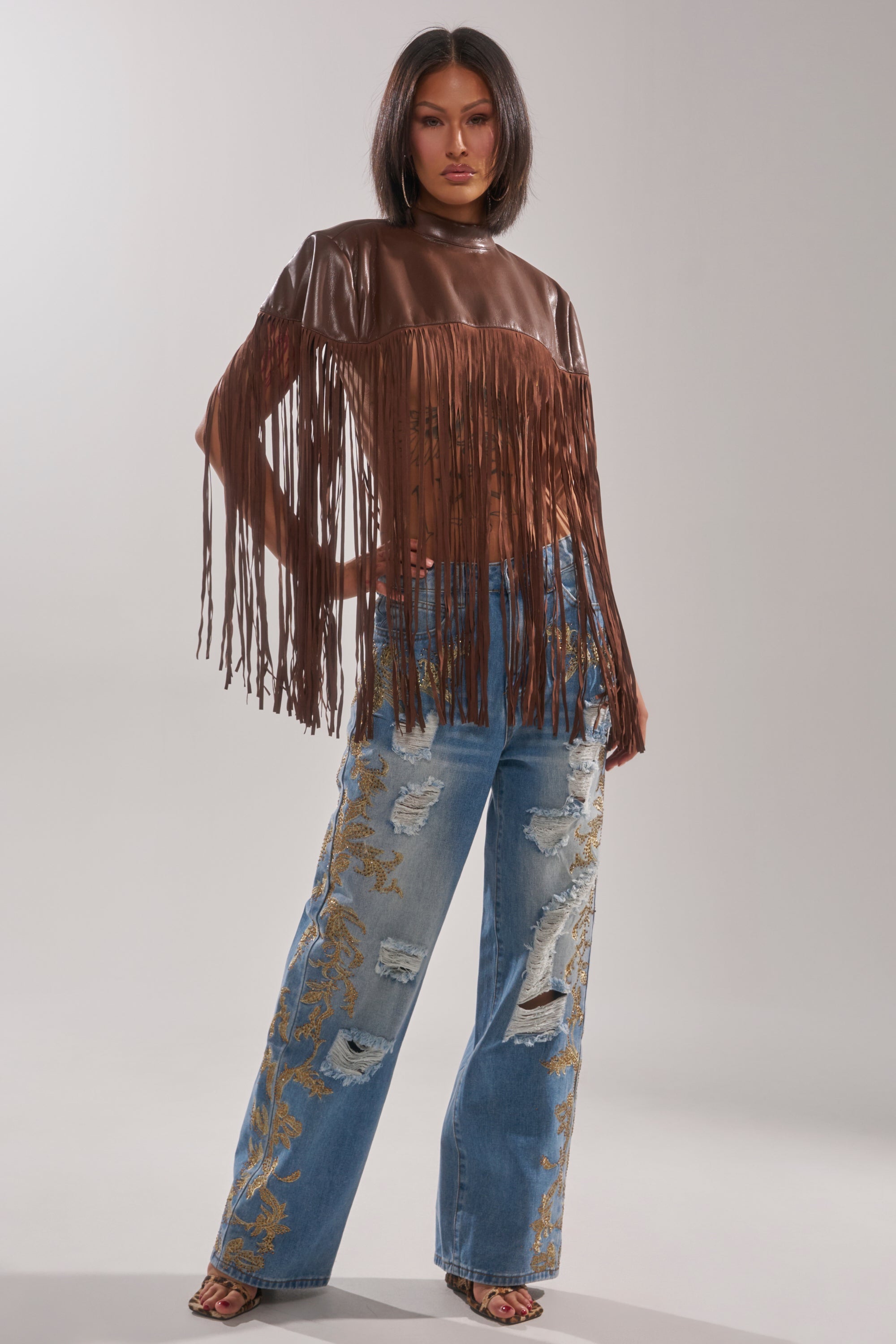 CLEO GOLDEN DISTRESSED STRAIGHT DENIM PANT