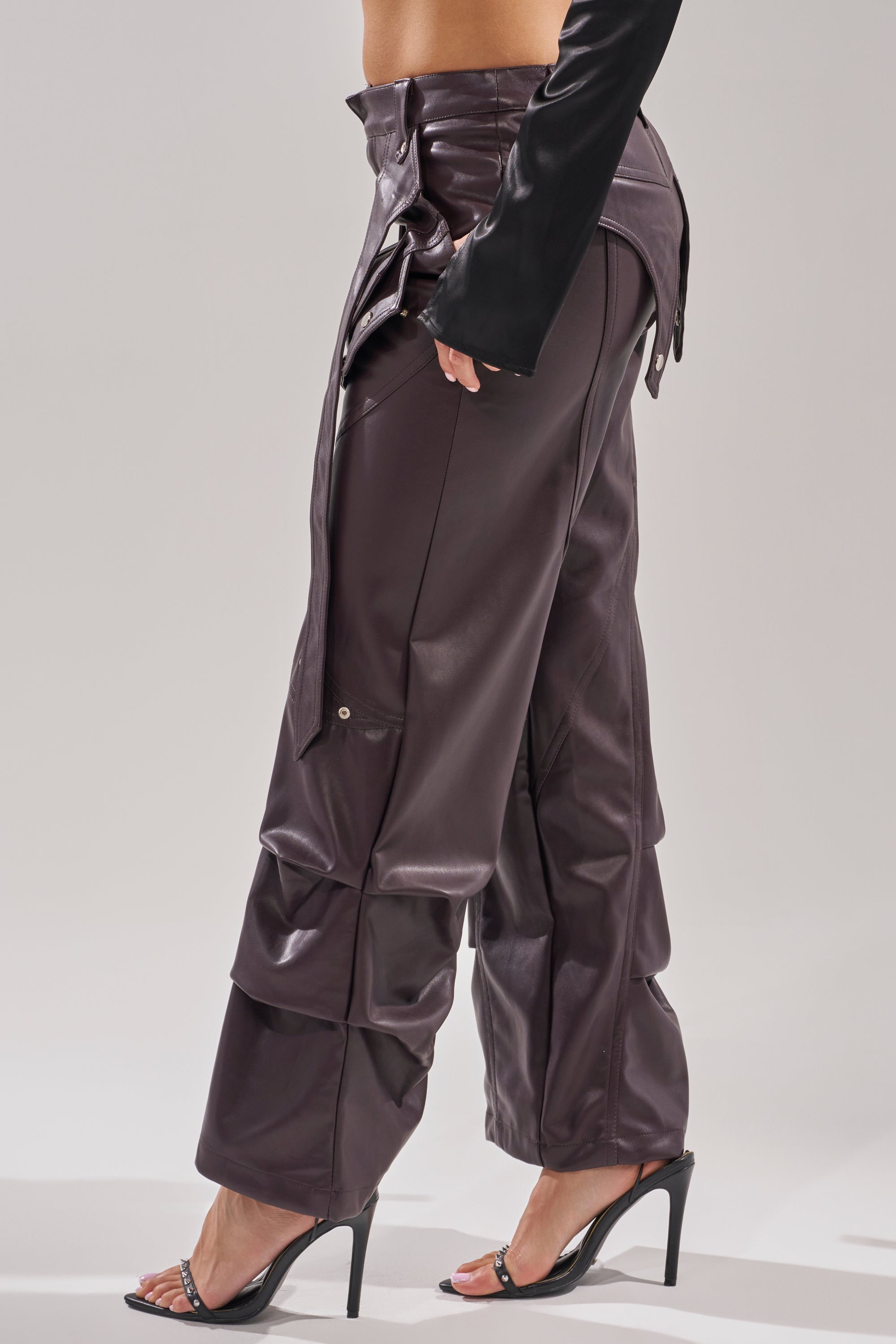 THE BEST PLUM FAUX LEATHER CARGO TROUSER