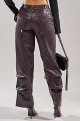 THE BEST PLUM FAUX LEATHER CARGO TROUSER
