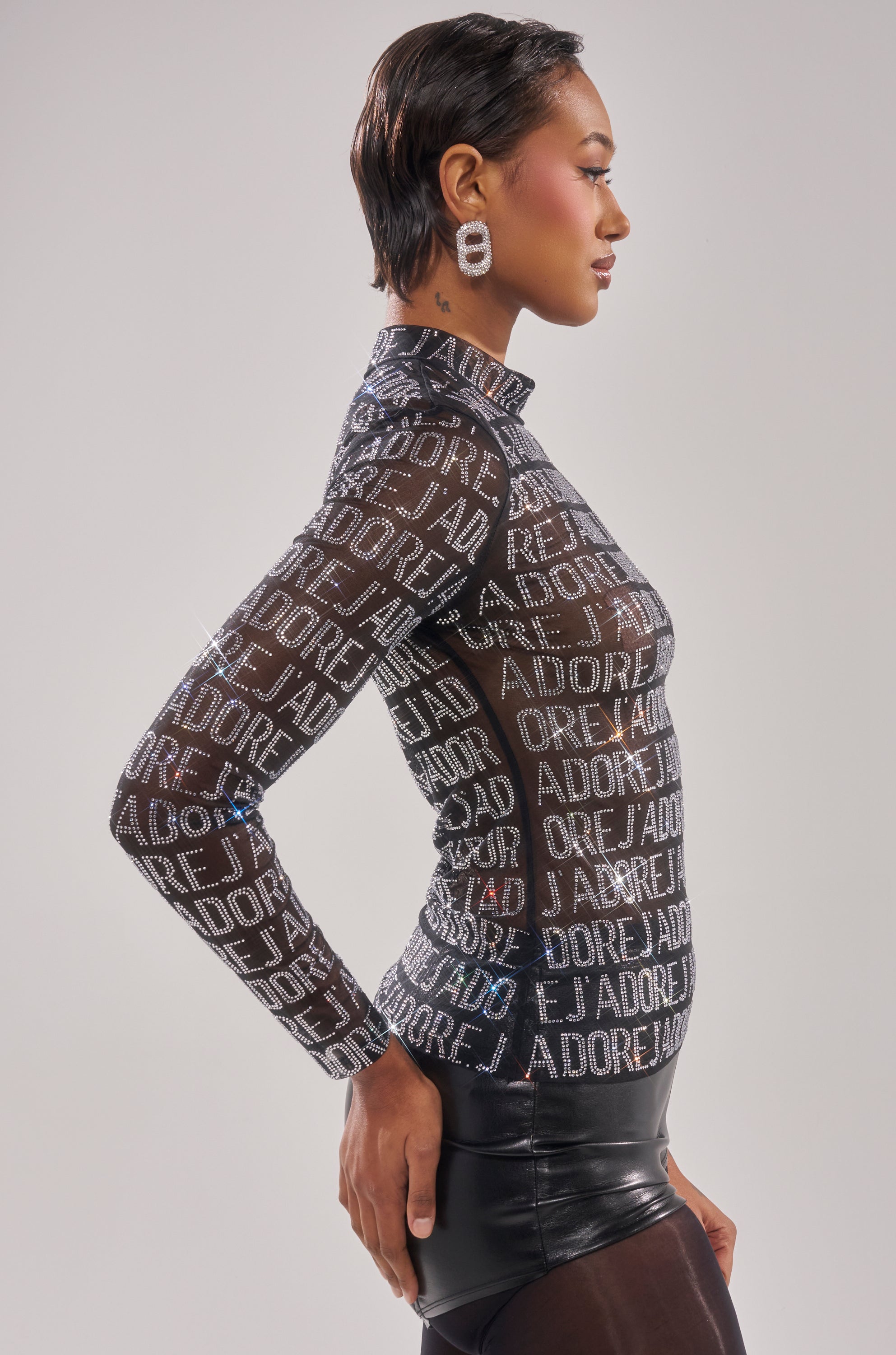 J'ADORE EMBELLISHED MESH TOP