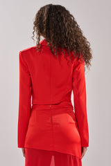 RED HOT CROPPED SATIN BLAZER