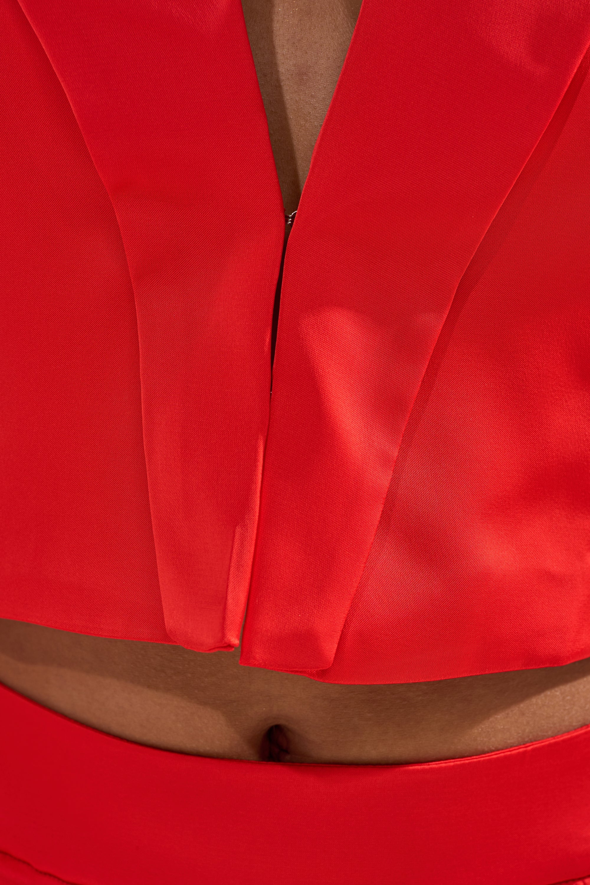 RED HOT CROPPED SATIN BLAZER