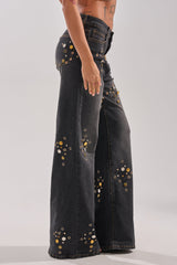 SPACE AND TIME STUDDED DENIM