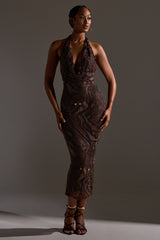 LENNON PRINTED MESH RHINESTONE MIDI DRESS