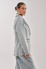LIGHTS OUT RHINESTONE DENIM BLAZER