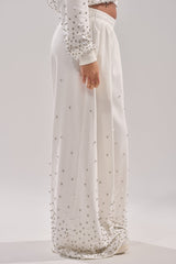 ALL IN WHITE RHINESTONE WIDE LEG JOGGER