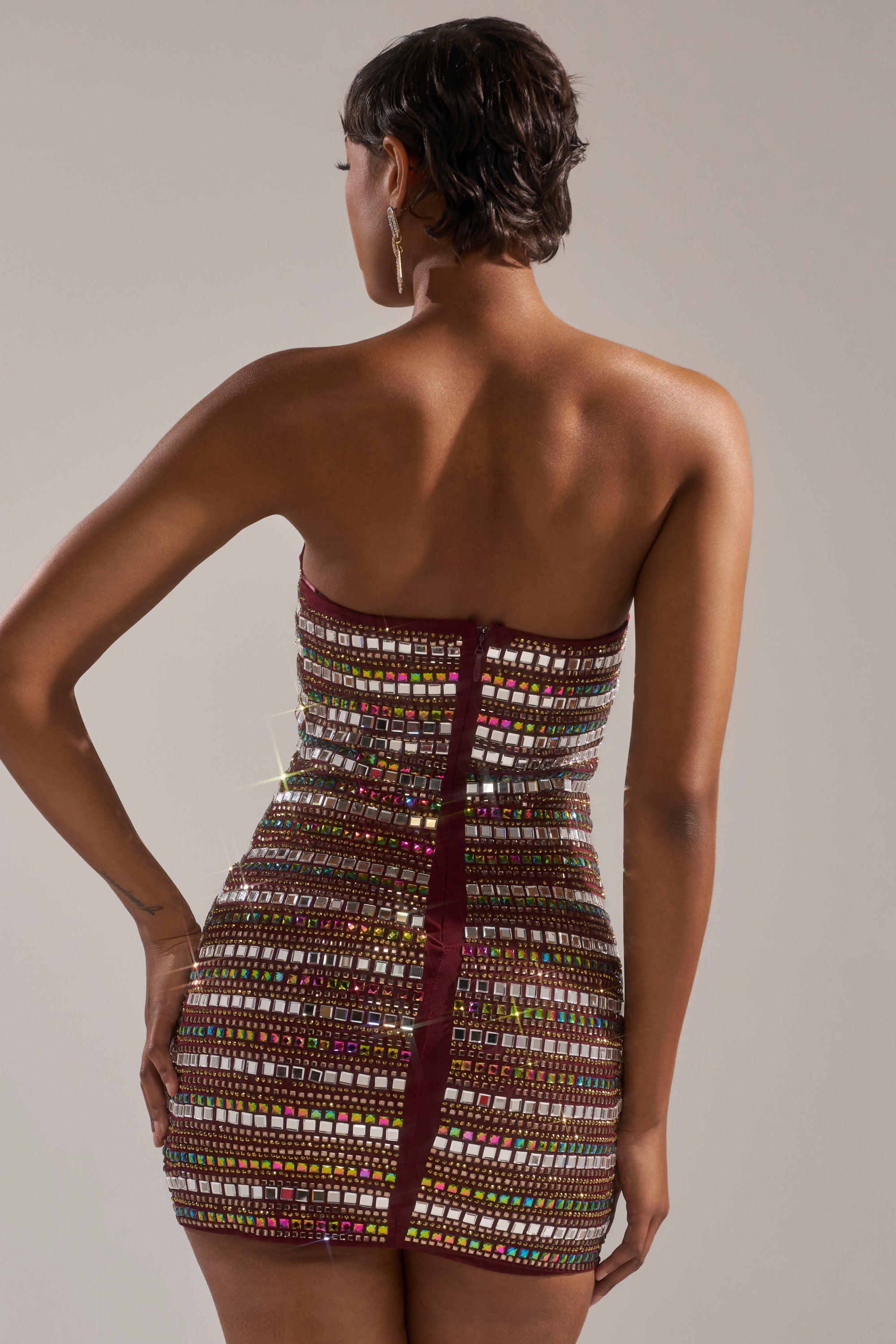 LOOK AT HER GLOW RHINESTONE MINI DRESS