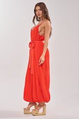 VACATIONING PLEATED JUMPSUIT IN ORANGE