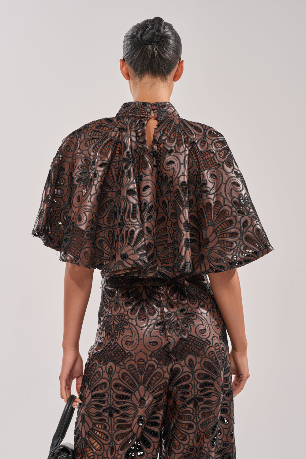 LENA LACE AND PU BLOUSE