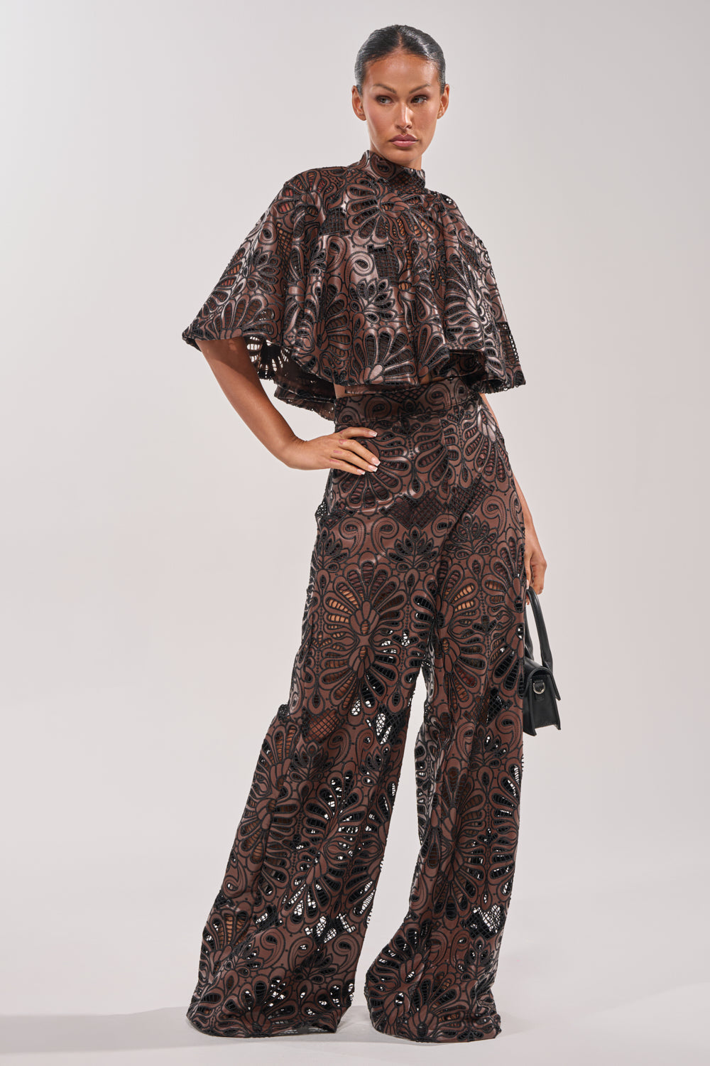LENA LACE AND PU BLOUSE