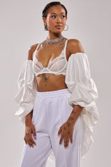 MORE THAN ENOUGH SATIN SHRUG IN WHITE