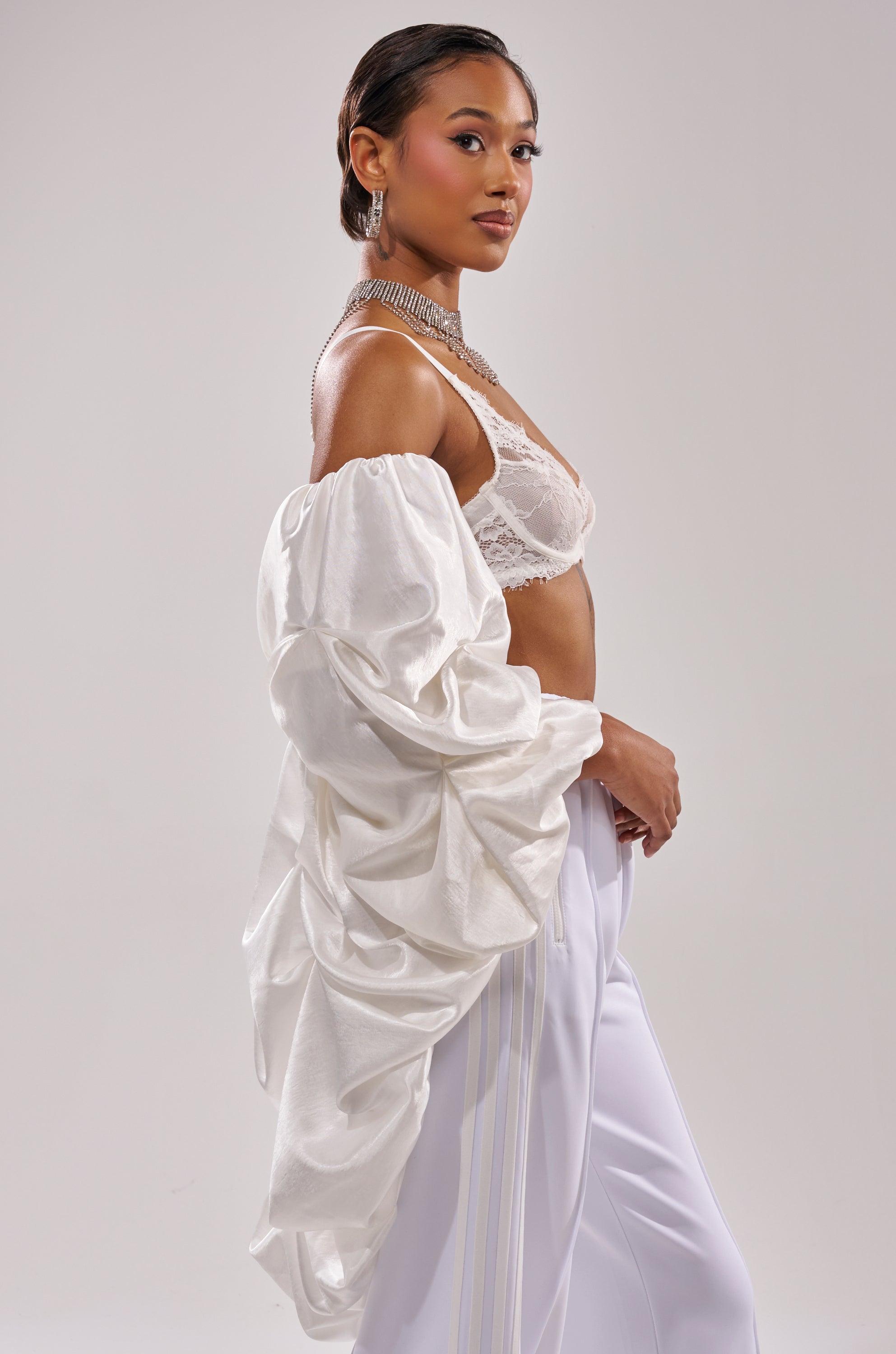MORE THAN ENOUGH SATIN SHRUG IN WHITE