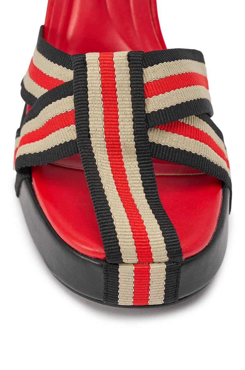 AZALEA WANG ABILENE BLACK MULTI STRIPPED STRAPPY CHUNKY SANDAL